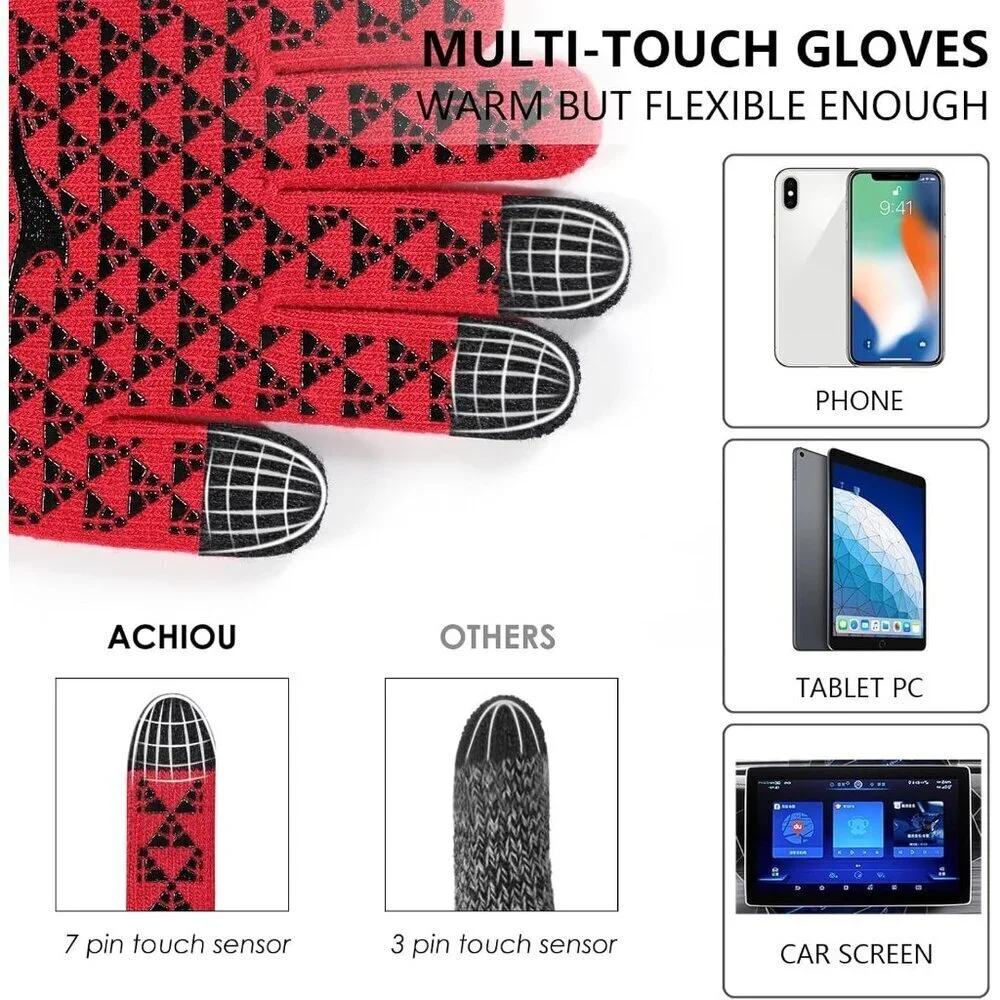 Women's Red Upgraded Touch Screen Warm Thermal Soft Knit Lining Winter Gloves